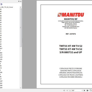 Manitou TMT55 HT TMT55 XT 4W T4 S2 Parts Catalog 647876