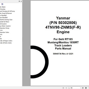 Yanmar 4TNV98-ZNMS(F-R) Engine Parts Manual 50940736A