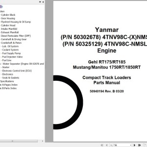 Yanmar 4TNV98C-(X)NMSL 4TNV98C-NMSL Engine Parts Manual 50940194B