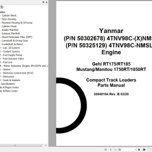 Yanmar 4TNV98C-(X)NMSL 4TNV98C-NMSLV Engine Parts Manual 50940194B