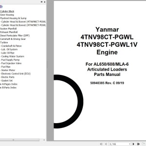 Yanmar 4TNV98CT-PGWL 4TNV98CT-PGWL1V Engine Parts Manual 50940385C