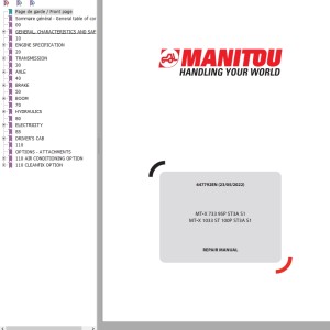 Manitou MT-X 733 95P ST3A S1 MT-X 1033 ST 100P ST3A S1 Repair Manual 647792EN