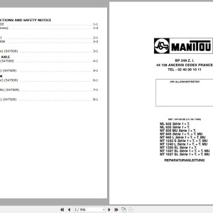 Manitou ML 632 632 Turbo 635 635 Turbo 1232 S 1232 S Turbo 1232 S Turbo MONO ULTRA Repair Manual 547109