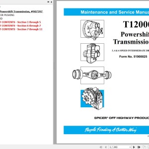 Dana T12000 3 4 & 6-speed Intermediate Drop Powershift Transmission Maintenance and Service Manual 51900025