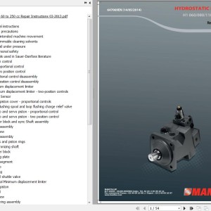 Danfoss Series H1 60-80-110-160-250 Hydrostatic Pump Repair Manual 647069