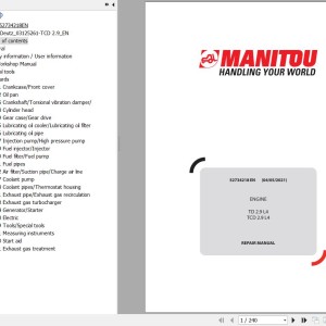 Deuzt TD 2.9 L4 TCD 2.9 L4 Engine Repair Manual 52734218