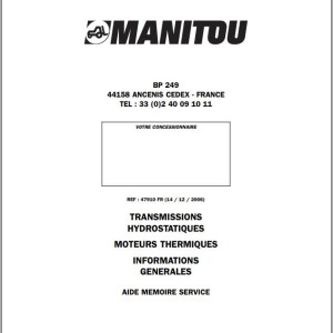 Manitou Hydrostatic Transmissions IC Engines General Information Service Manual 47910