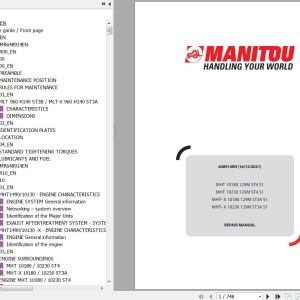 Manitou MHT 10180 10230 129M ST4 S1 MHT-X 10180 10230 129M ST3A S1 Repair Manual 648914
