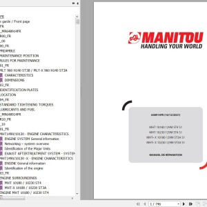 Manitou MHT 10180 10230 129M ST4 S1 MHT-X 10180 10230 129M ST3A S1 Repair Manual 648914