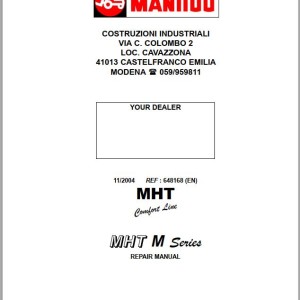 Manitou MHT 7140 MHT 990 MHT 990 MHO MHT 10120 L MHT 10160 L Repair Manual 648168