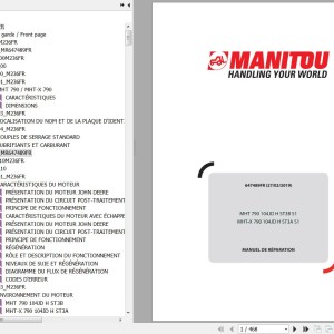 Manitou MHT 790 104JD H ST3B S1 MHT-X 790 104JD H ST3A S1 Repair Manual 647489