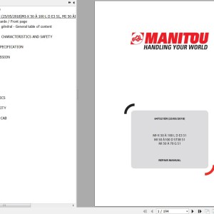 Manitou MI-X 50 À 100 L D E3 S1 MI 50 À 100 D ST3B S1 MI 50 À 70 G S1 Repair Manual 647521