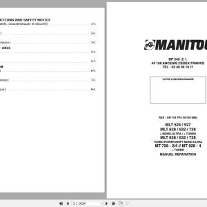 Manitou MLT 524 MLT 524 MONO ULTRA MLT 524 Turbo MLT 524 Turbo MONO ULTRA MLT 527 Repair Manual 547118