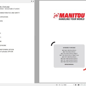Manitou MLT 635 737 130 PS 635 741 940 140 V PLUS D ST4 S1 733 105 D ST4 S1 TRACT LSU Repair Manual 647603