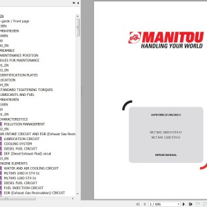 Manitou MLT 845 100D H ST4 S1 MLT 845 120D ST4 S1 Repair Manual 647819