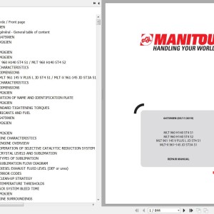 Manitou MLT 960 H140 961 145 V PLUS L JD ST4 S1 960 H140 ST4 S2 MLT-X 961 145 JD ST3A S1 Repair Manual 647590