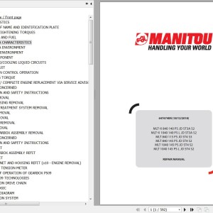 Manitou MLT-X 840 140 PS JD ST3A ST4 S2 S3 MLT-X 1040 140 145 PS L JD ST3A ST4 S2 Repair Manual 647674