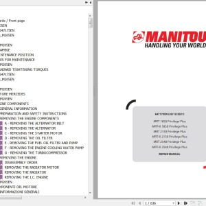 Manitou MRT 1850 2150 2540 MRT-X 1850 2150 2540 Privilege Plus Repair Manual 647175