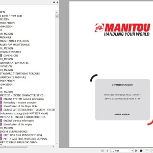 Manitou MRT 3255 PRIVILEGE PLUS ST4-T4F MRT-X 3255 PRIVILEGE PLUS ST3A Repair Manual 647488 2021