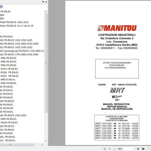 Manitou MRT 1432 1542 1635 1742 1850 2150 2540 M Series E2 Repair Manual 648343