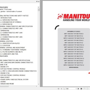 Manitou MRT MRT X 1440 MRT MRT X 1640 MRT MRT X 1840 (EASY) (55P 75P) (360 400) Easy S2 Repair Manual 647638