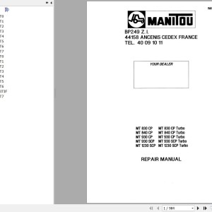 Manitou MT 830 840 930 1230 CP SCP Turbo Repair Manual 47940