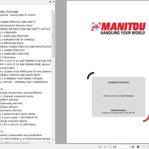 Manitou MT-X 1033 ST S1 AWP MINING Repair Manual 647896