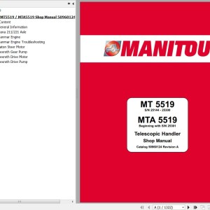 Manitou MT5519 MTA5519 Shop Manual 50960124 Rev.A