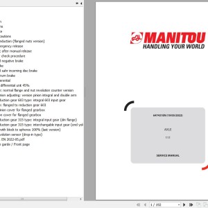Manitou Type 111 Axle Repair Manual 647431