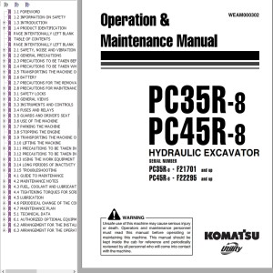 Komatsu PC35R-8 PC45R-8 Operation & Maintenance Manual WEAM000302
