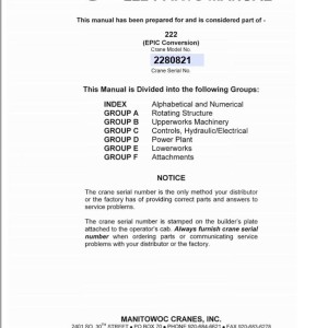 Manitowoc 222 Parts Manual