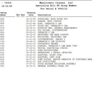 Manitowoc 999 Parts Manual