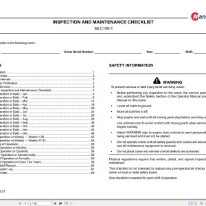 Manitowoc MLC150-1 Inspection Maintenance Checklist