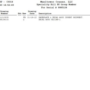 Manitowoc MLC150-1 Parts Manual Group A 8885124