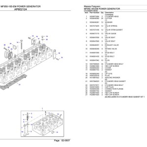 Massey Ferguson MF950-165-EM Parts Catalog 891191921
