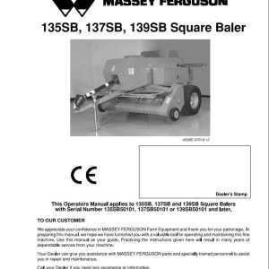 Massey Ferguson 135SB 137SB 139SB Operators Manual