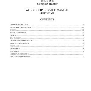 Massey Ferguson 1533 1540 Workshop Service Manual 4283359M1