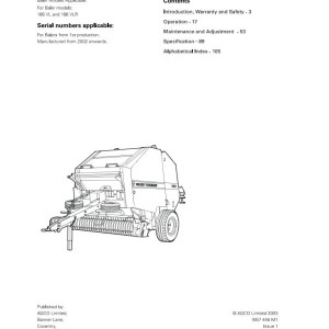 Massey Ferguson 166VL 166VLR Operators Manual 1857446M1