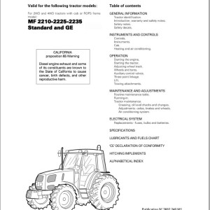 Massey Ferguson 2210 2225 2235 Operation Maintenance Manual 3662240M1