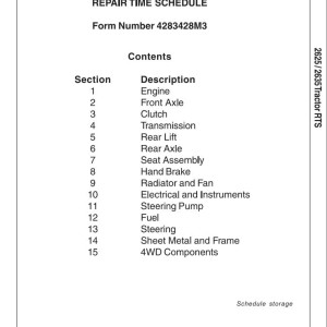 Massey Ferguson 2625 2635 Repair Time Schedule 4283428M3