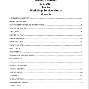 Massey Ferguson 275 290 Workshop Service Manual