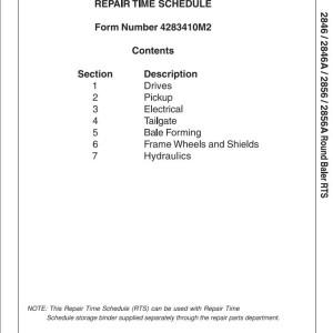 Massey Ferguson 2846 2846A 2856 2856A Repair Time Schedule 4283410M2