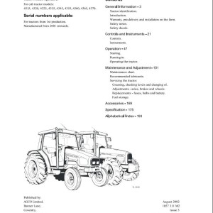 Massey Ferguson 4315 to 4370 Operators Manual 1857311M2