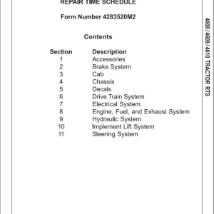 Massey Ferguson 4608 4609 4610 Repair Time Schedule 4283520M2