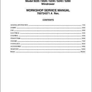 Massey Ferguson 9220 to 5260 Workshop Service Manual 700724371A