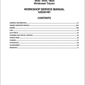 Massey Ferguson 9430 9435 9635 Workshop Service Manual 4283361M1