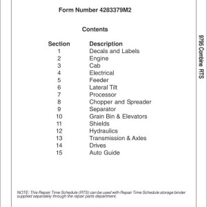 Massey Ferguson 9795 Repair Time Schedule 4283379M2
