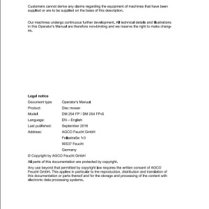 Massey Ferguson DM254FP DM254FPS Operators Manual FEL1719640101