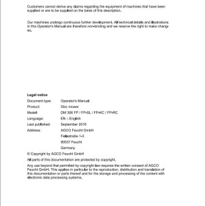 Massey Ferguson DM306FP to DM306FP-RC Operators Manual