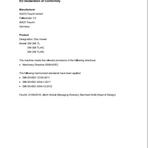 Massey Ferguson DM306TL DM306TL-KC DM306TL-RC Operators Manual FEL1376950101